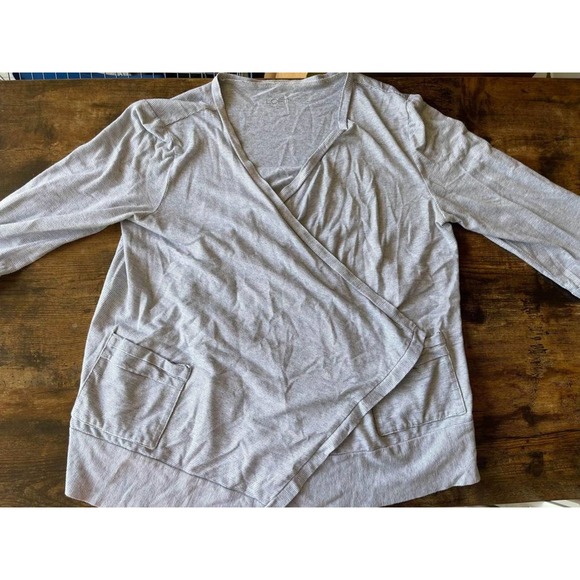 Loft Women’s Light Cotton Cardigan Striped White and Gray - Picture 1 of 4